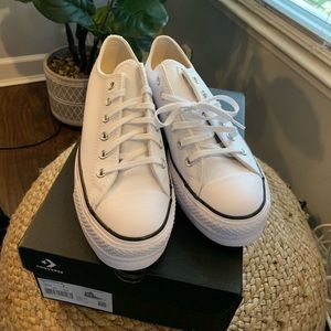 White Leather Low Top Platform Converse All Stars